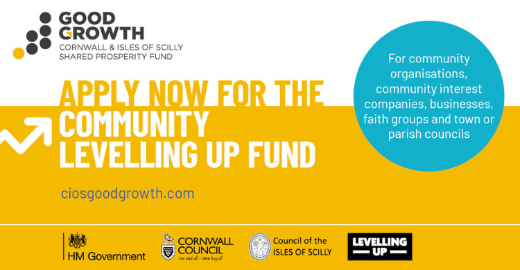 Image reads 'Apply now for the Community Levelling Up Fund - for community organisations, community interest companies, businesses, faith groups and town or parish councils ciosgoodgrowth.com'