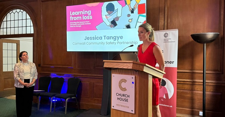 Jessica Tangye speaking at the launch of the Learning From Loss report.