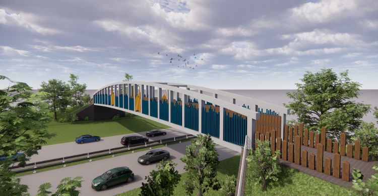 Artist impression of a bridge above a dual carriageway