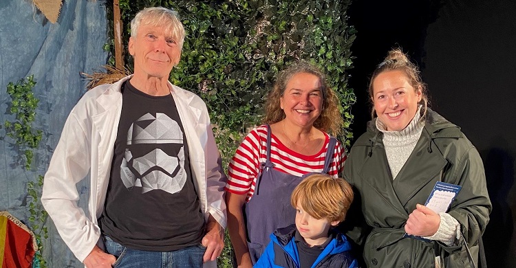 The cast of Grandma on the Moon with audience member Lauren Capaldi (far right) and son Theo