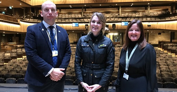 Left to right: Councillor Louis Gardner, Portfolio holder for Economy; Levelling up minister Dehenna Davison; and Julie Caplin-Grey, deputy CEO, Hall for Cornwall