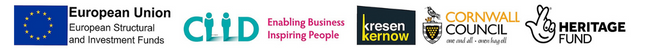 funding logos for the Kresen Kernow project including ESF, Heritage lottery, Cornwall Council