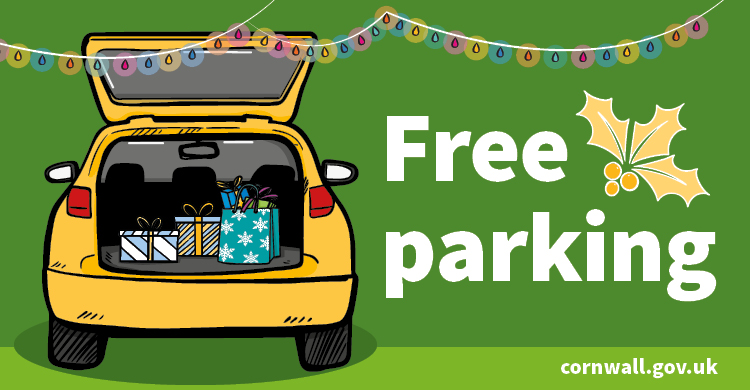 Image shows a car with the words 'Free parking'