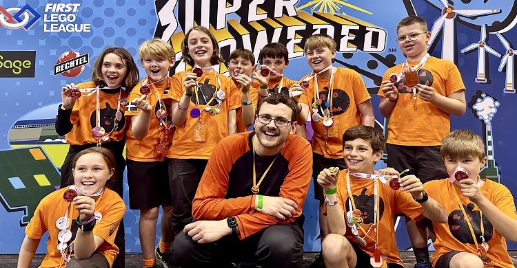 The Penpol Pumpkins team with their medals at the First Lego League finals