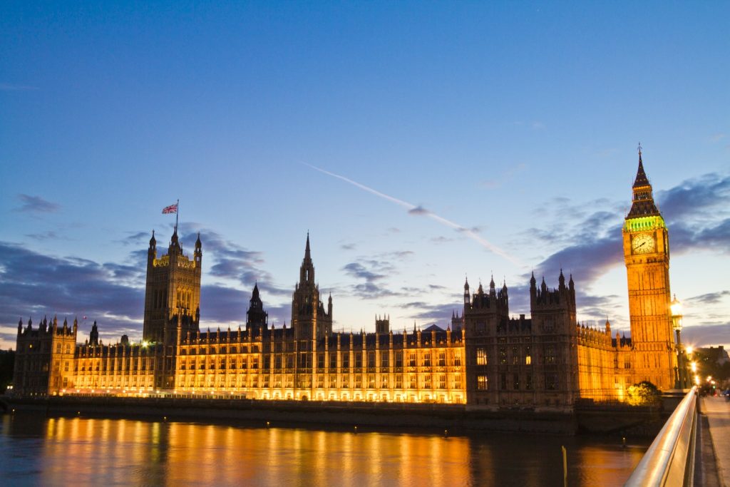 Big ben and the houses of parliament at dusk.