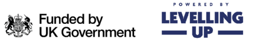 Image contains two logos - first reads 'Funded by UK Government' and the second reads 'Powered by Levelling Up'