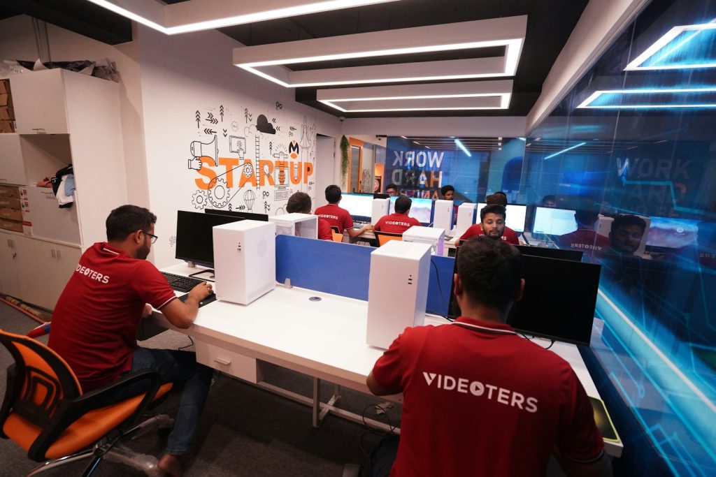 A group of people playing a video game